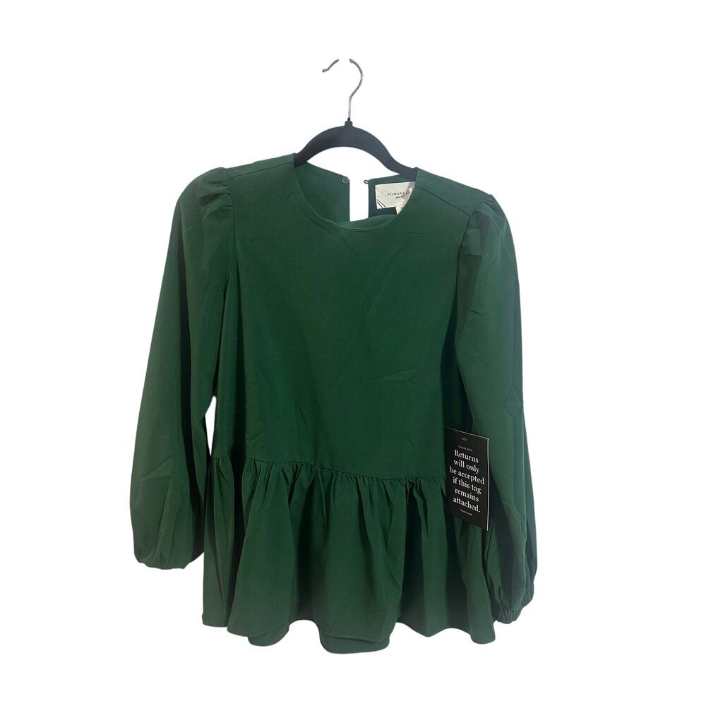 Pomander Place NWT Carlota Peplum Top Sz XS Green Longsleeve Blouse
